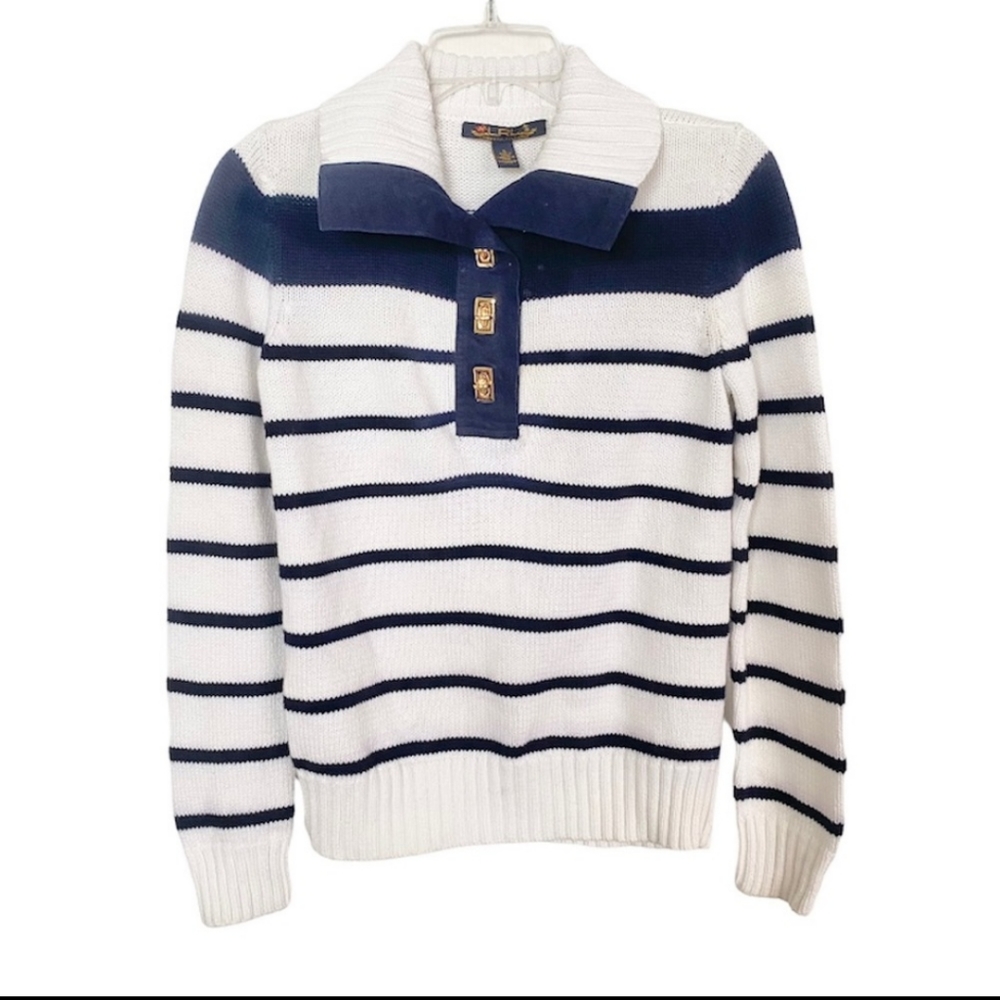 Lauren Ralph Lauren Nautical Striped Cotton Sweater Size L